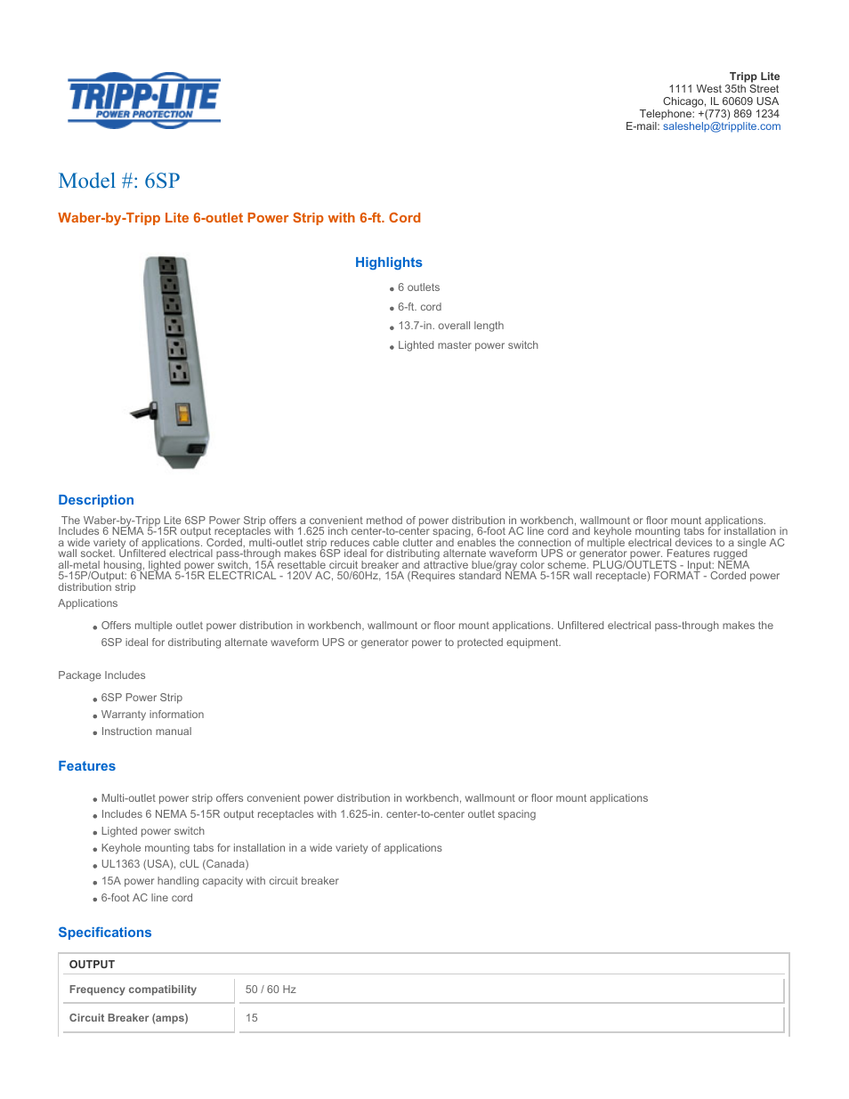 Tripp Lite 6SP User Manual | 2 pages