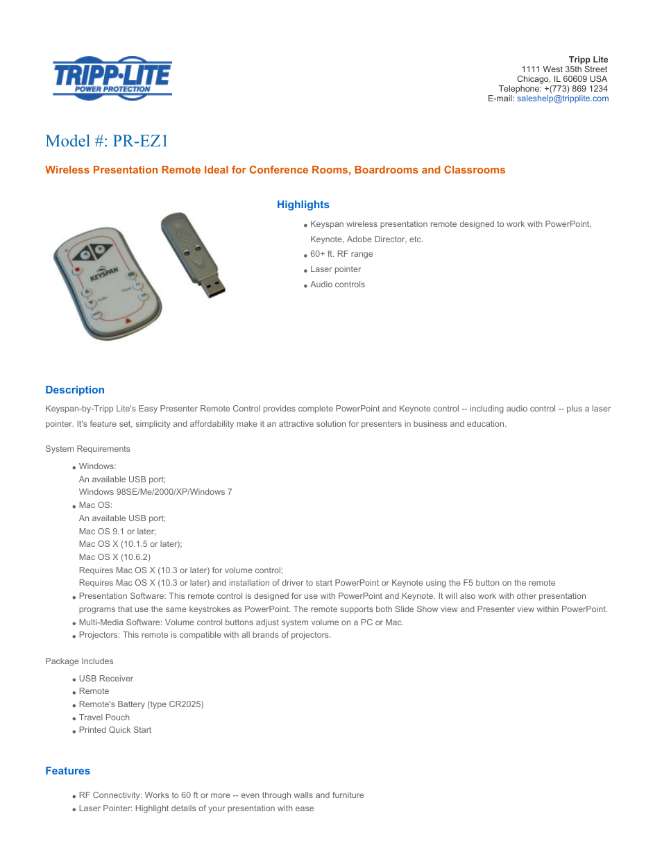 Tripp Lite PR-EZ1 User Manual | 2 pages