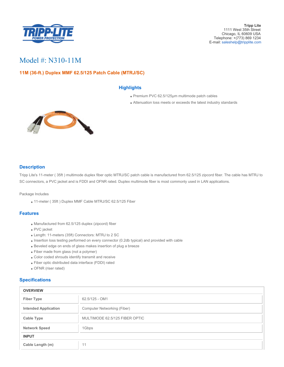 Tripp Lite N310-11M User Manual | 2 pages