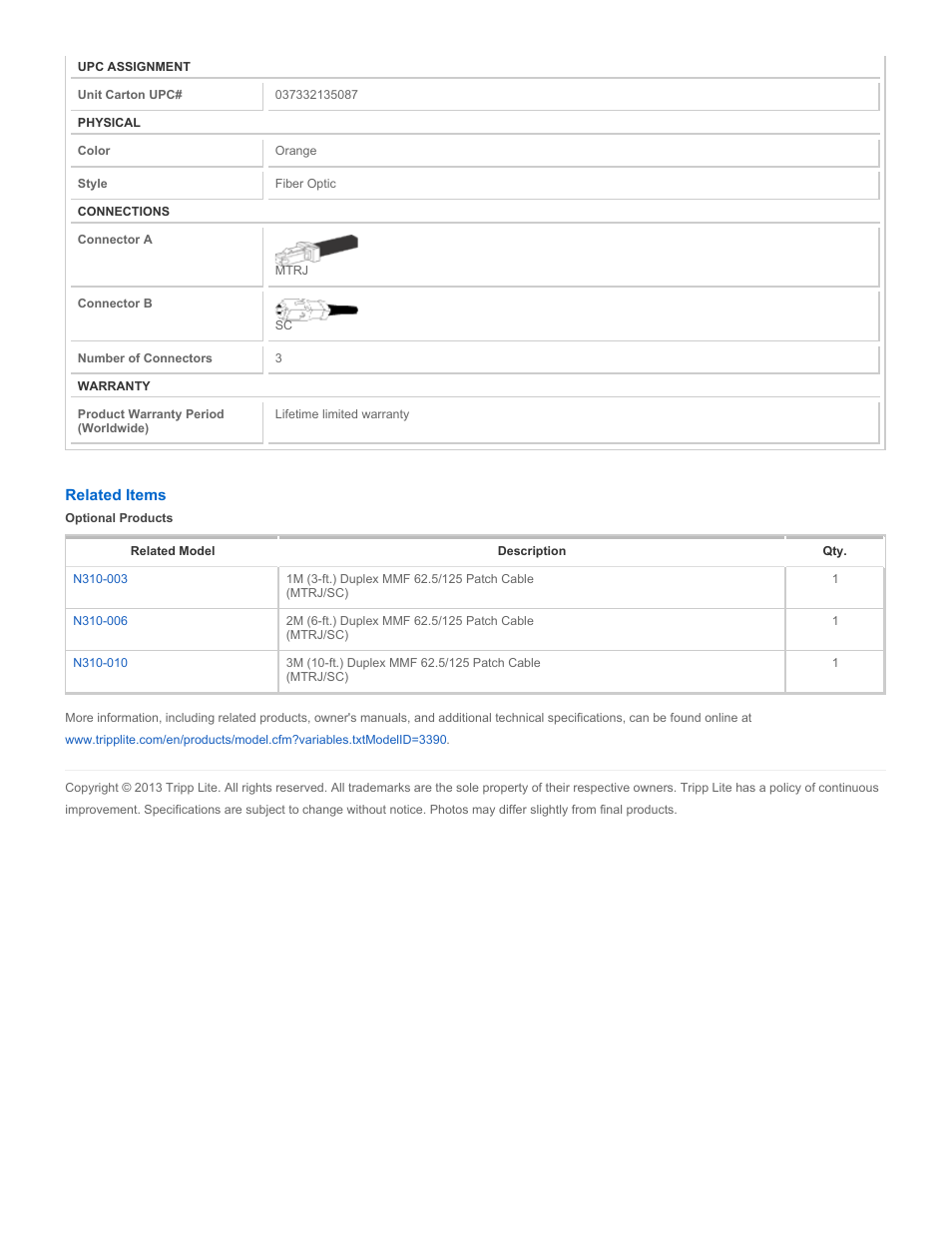 Tripp Lite N310-11M User Manual | Page 2 / 2