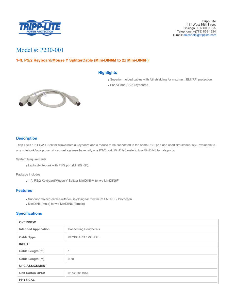 Tripp Lite P230-001 User Manual | 2 pages