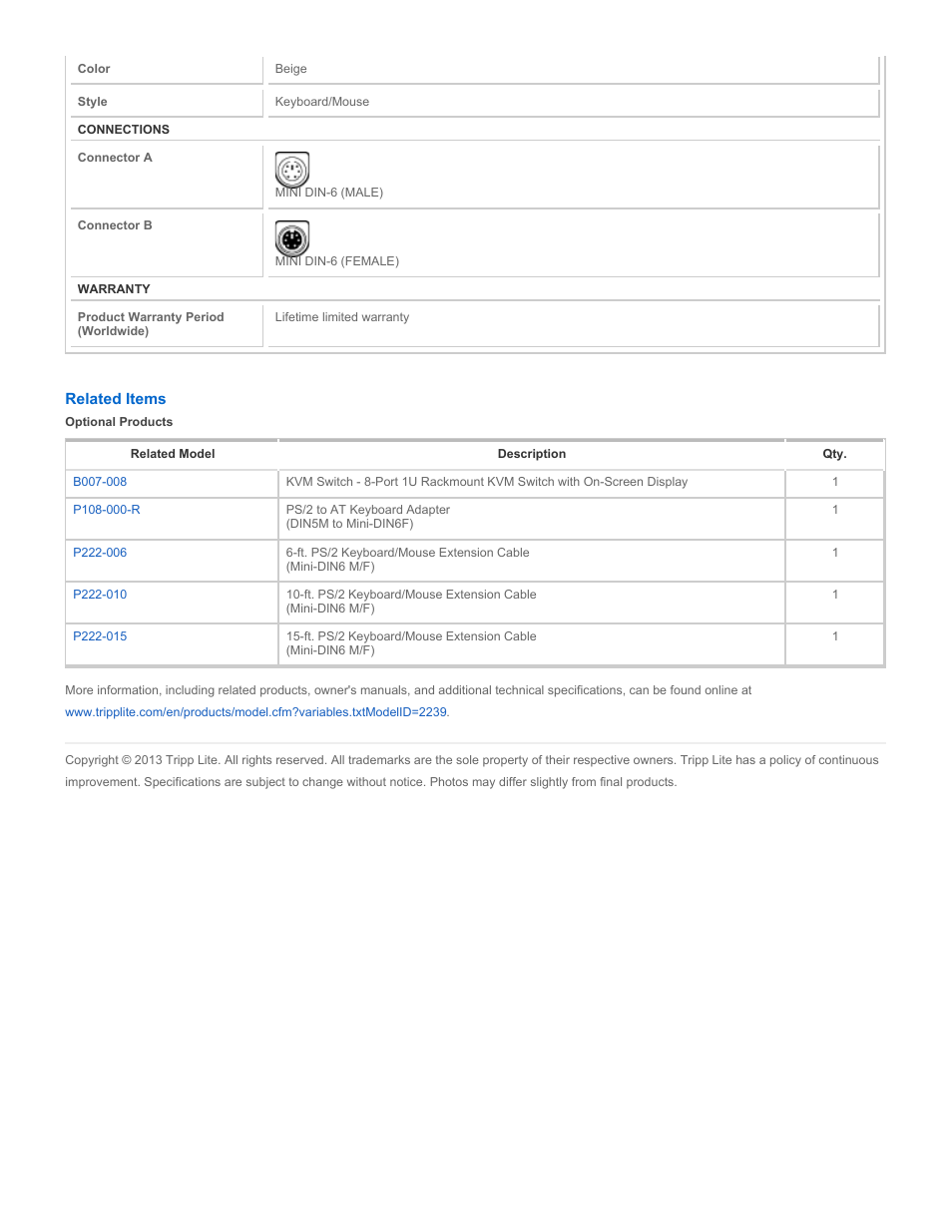 Tripp Lite P230-001 User Manual | Page 2 / 2