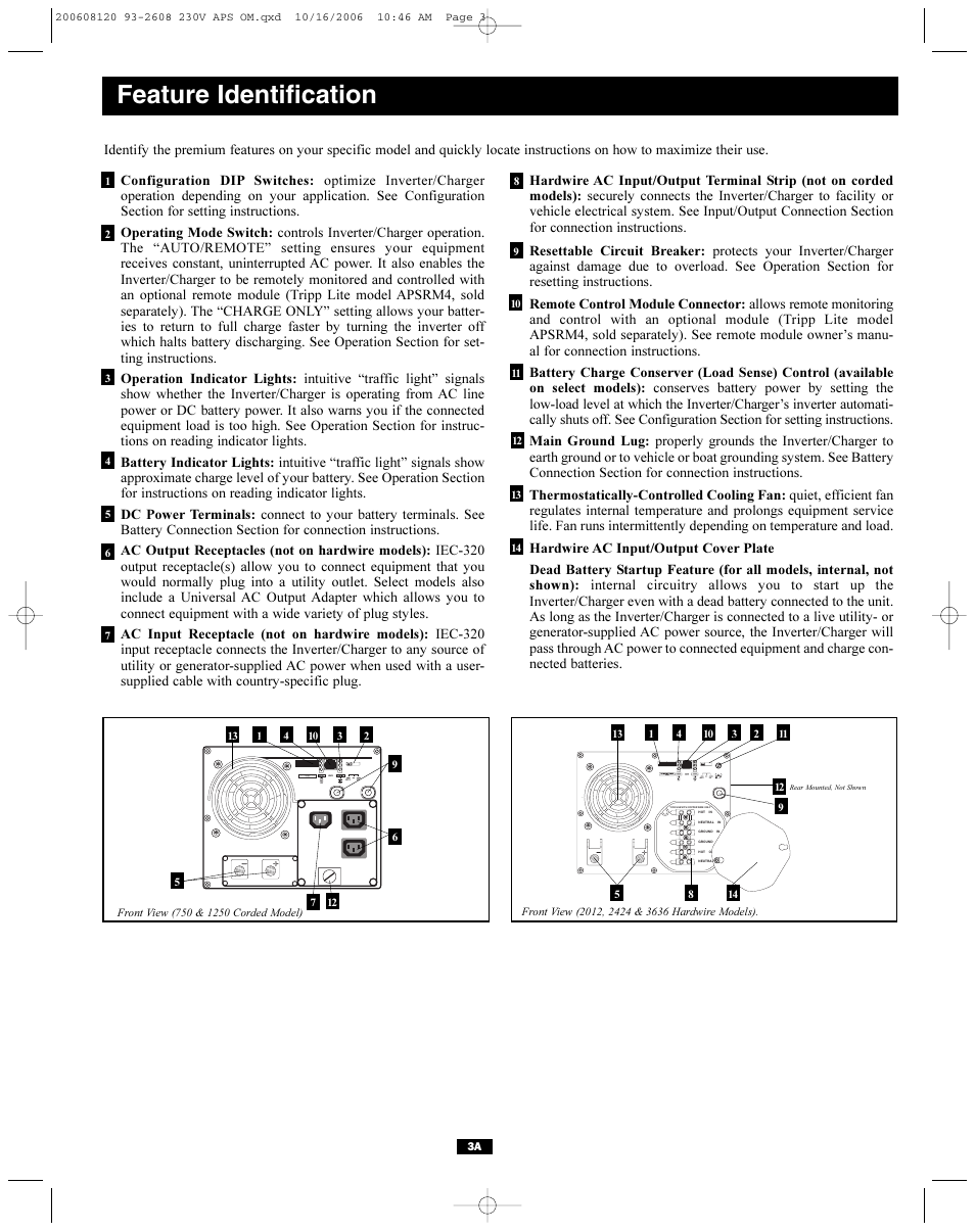 Feature identification | Tripp Lite APSX Series User Manual | Page 3 / 12