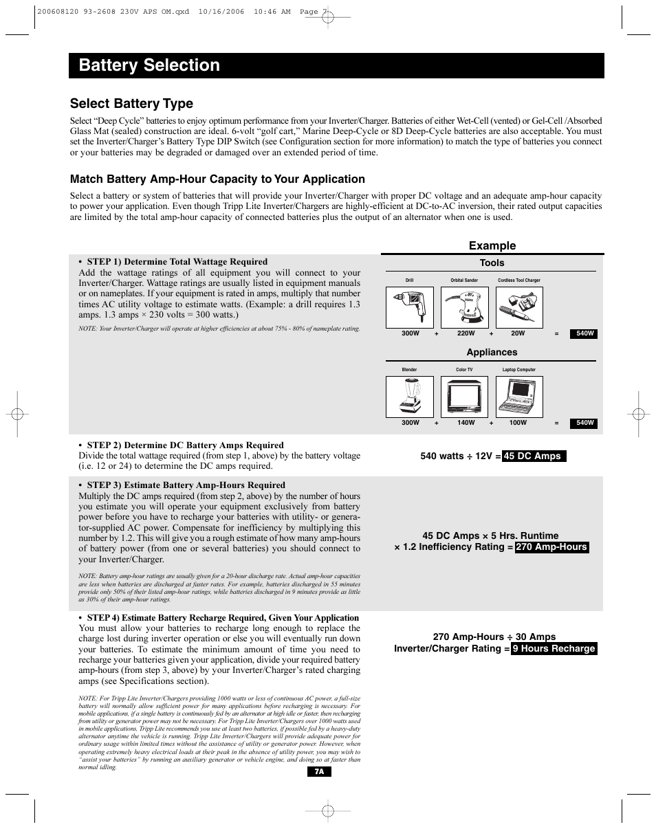 Battery selection, Select battery type, Example | Tripp Lite APSX Series User Manual | Page 7 / 12