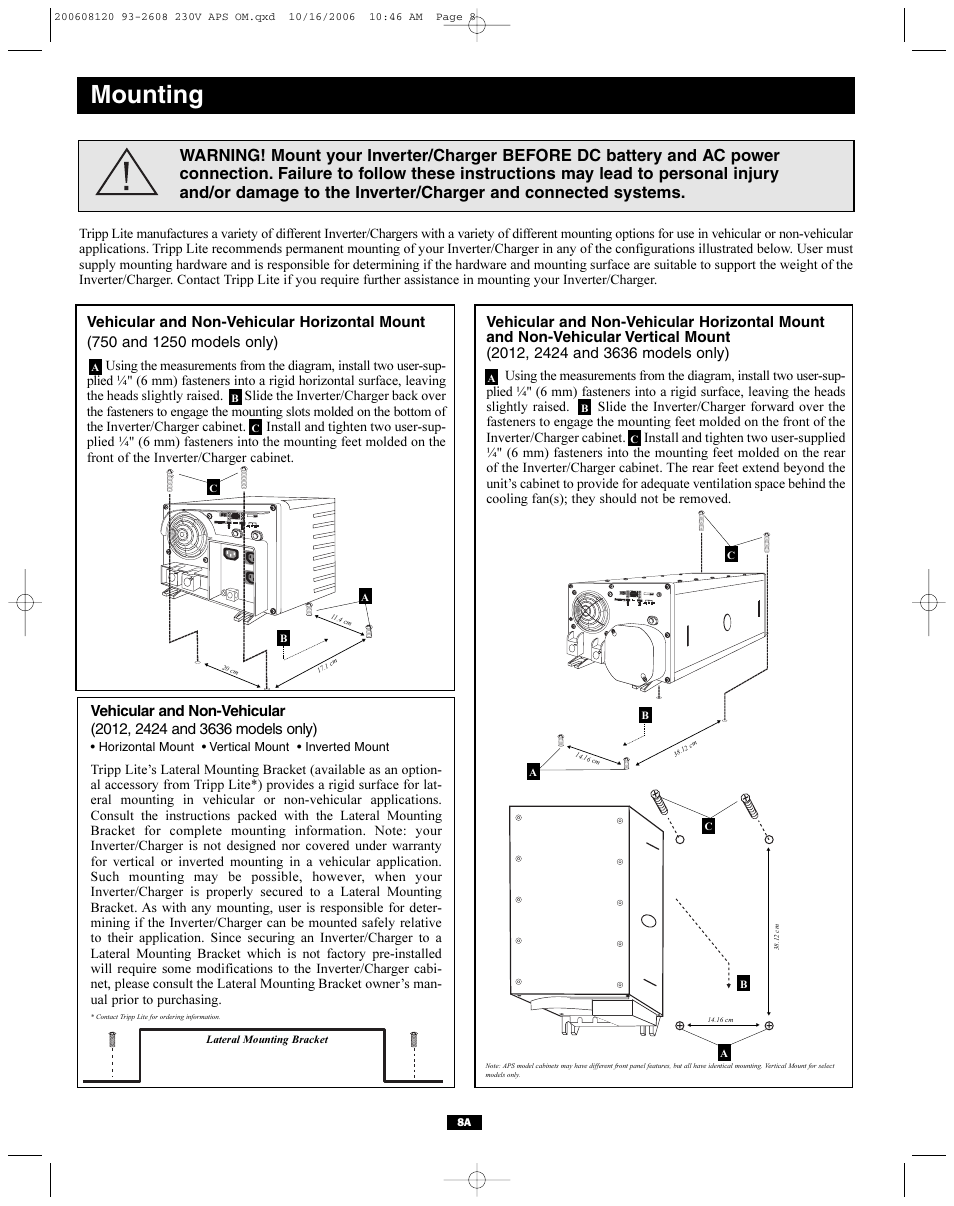 Mounting | Tripp Lite APSX Series User Manual | Page 8 / 12