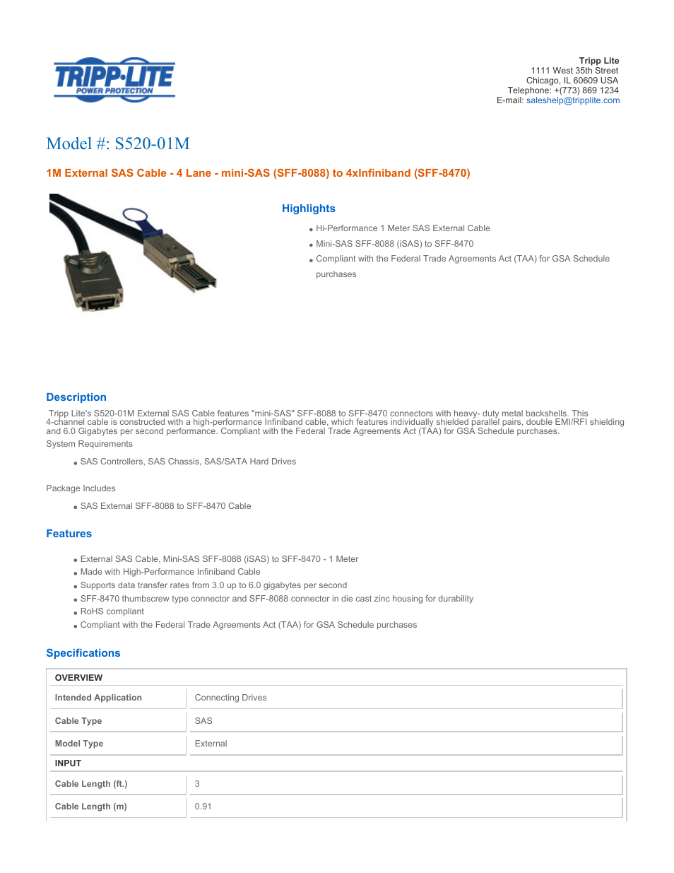 Tripp Lite S520-01M User Manual | 2 pages