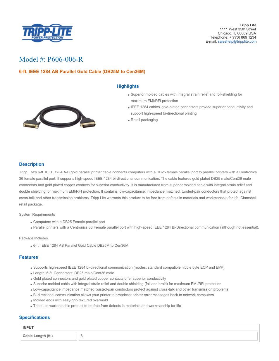 Tripp Lite P606-006-R User Manual | 2 pages