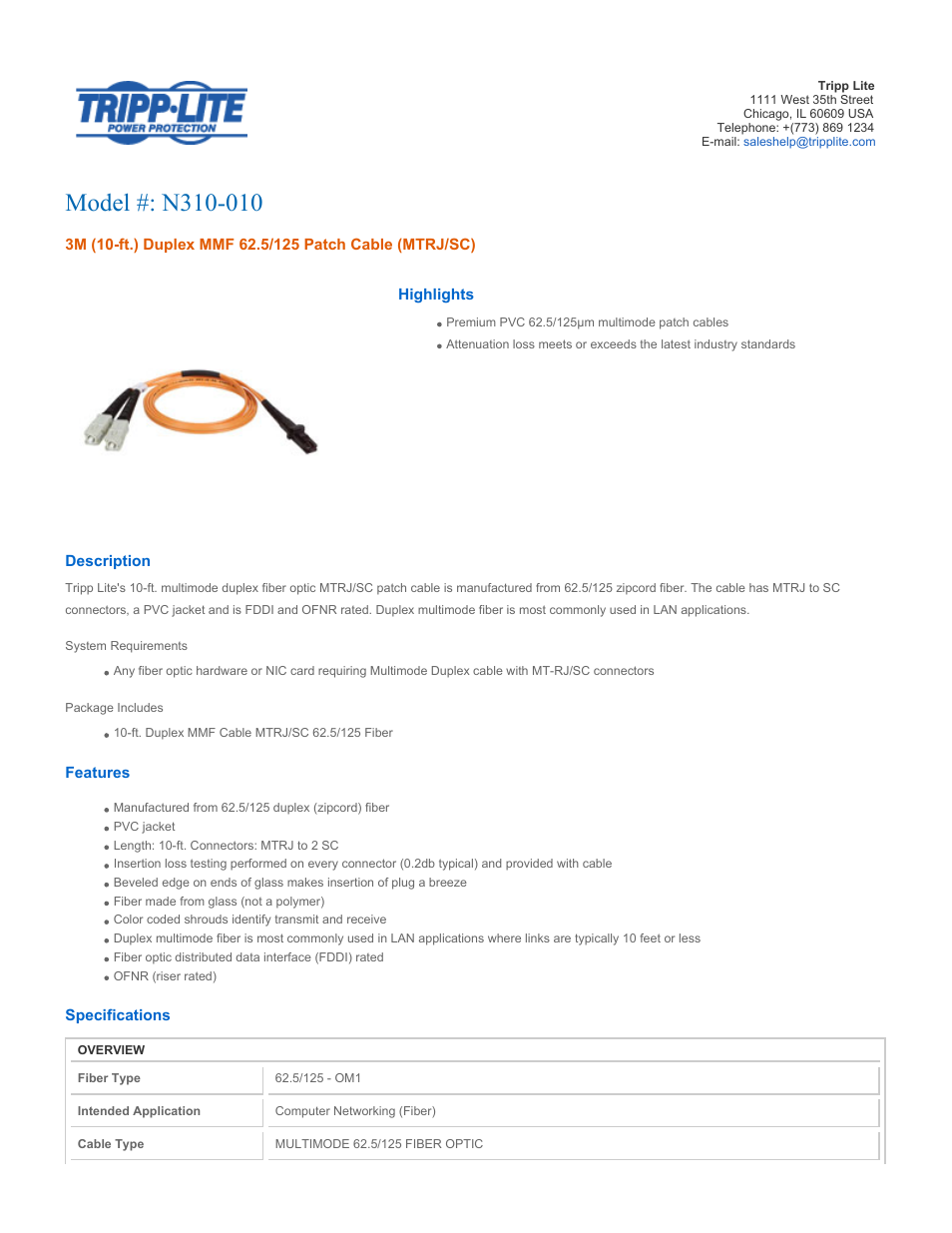 Tripp Lite N310-010 User Manual | 3 pages