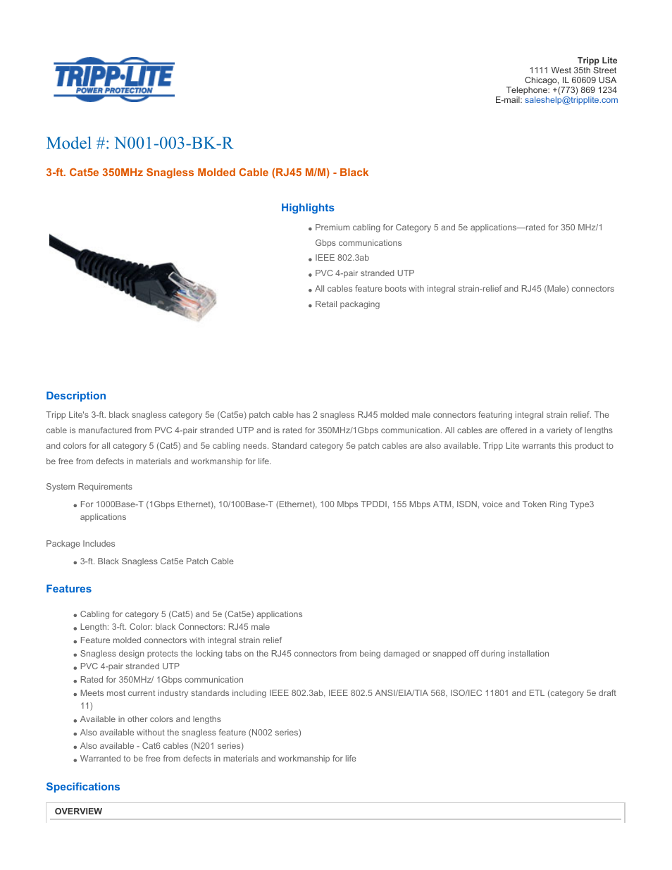 Tripp Lite N001-003-BK-R User Manual | 3 pages