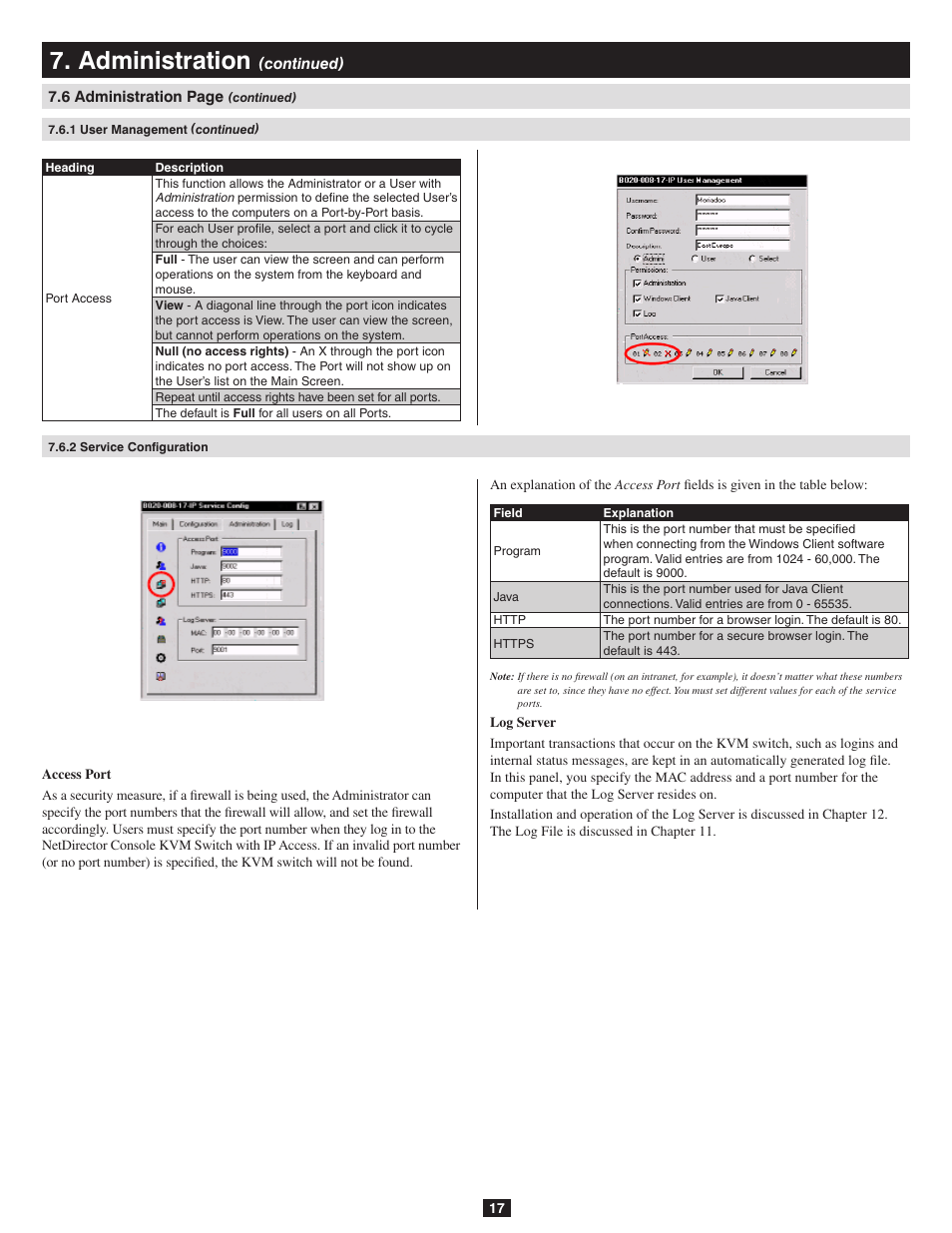 2 service configuration, Administration | Tripp Lite B020-016-17-IP User Manual | Page 17 / 45