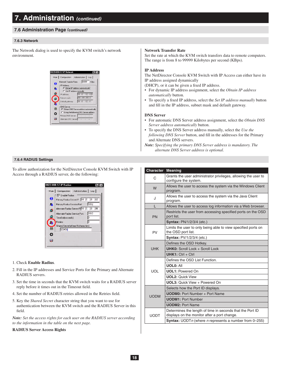 3 network, 4 radius settings, Administration | Tripp Lite B020-016-17-IP User Manual | Page 18 / 45