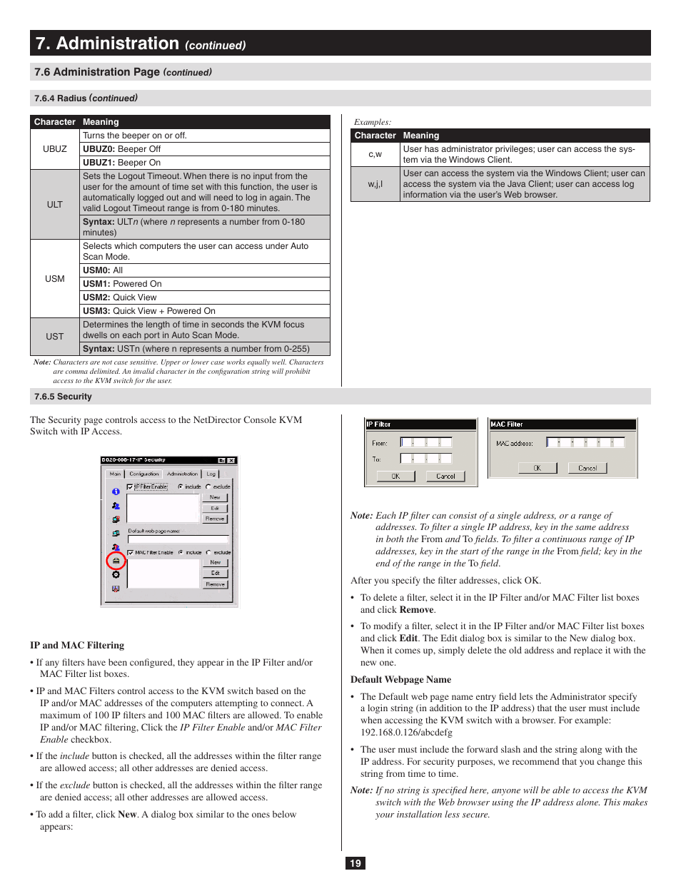 5 security, Administration | Tripp Lite B020-016-17-IP User Manual | Page 19 / 45