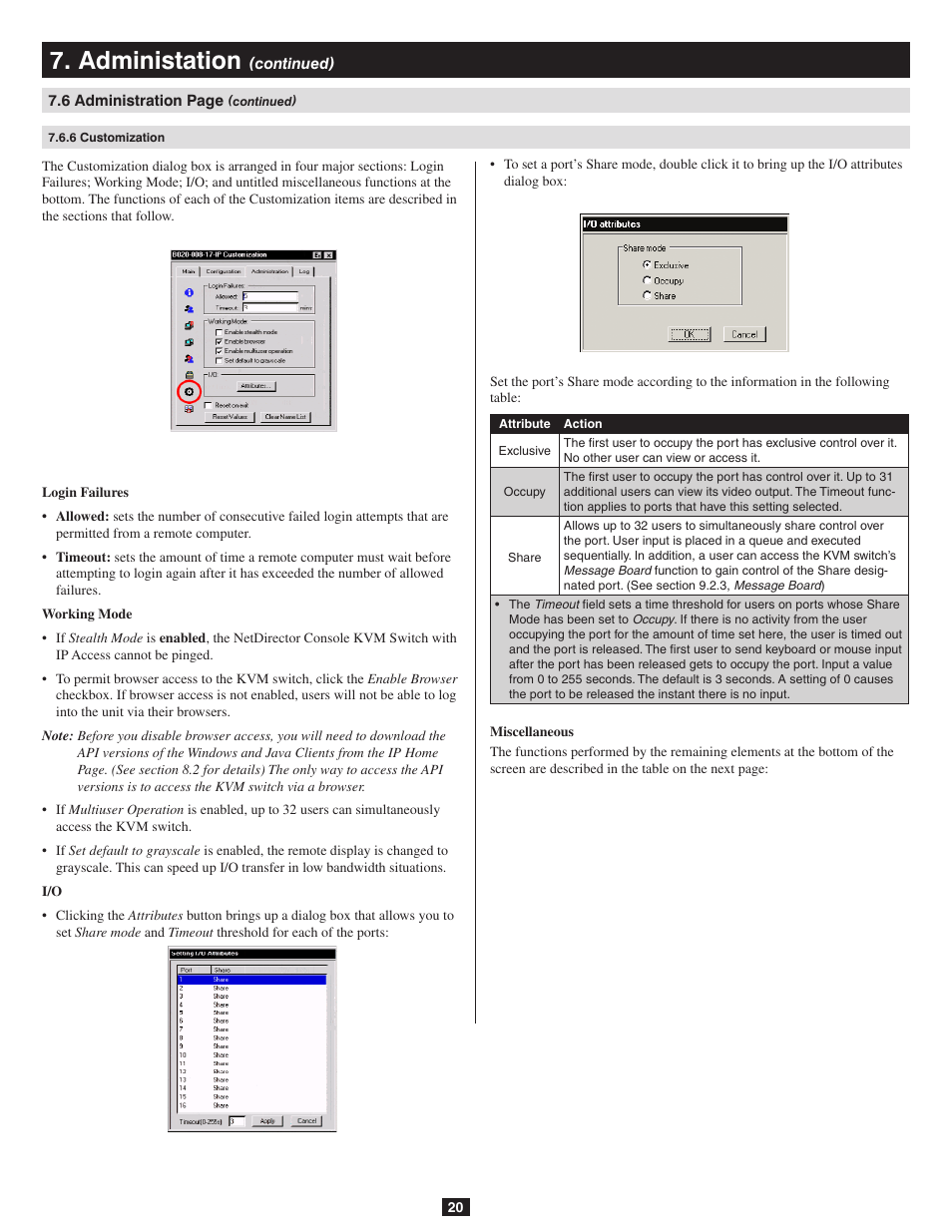 6 customization, Administation | Tripp Lite B020-016-17-IP User Manual | Page 20 / 45