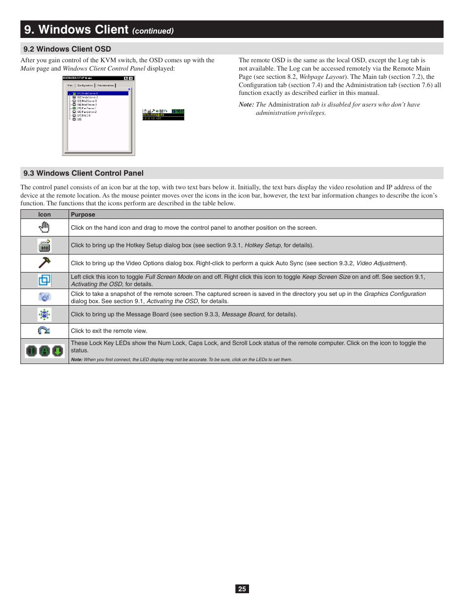 2 windows client osd, 3 windows client control panel, Windows client | Tripp Lite B020-016-17-IP User Manual | Page 25 / 45