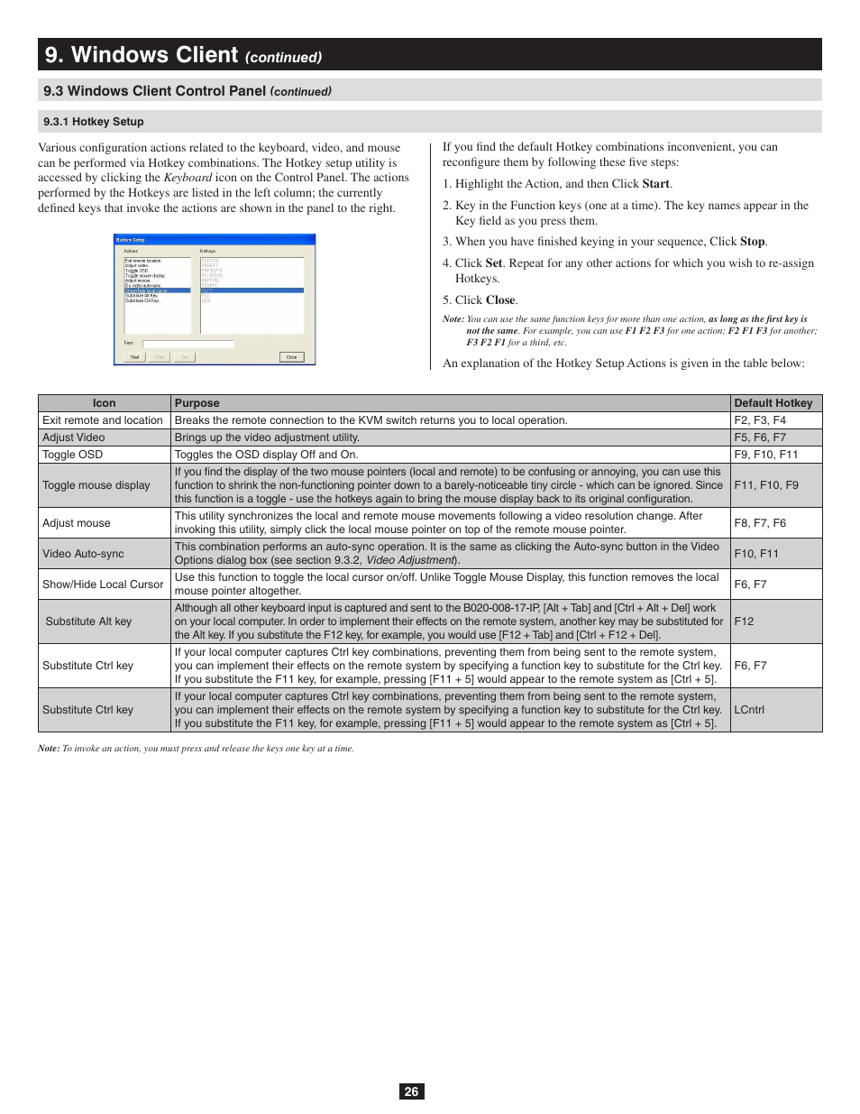 1 hotkey setup, Windows client | Tripp Lite B020-016-17-IP User Manual | Page 26 / 45