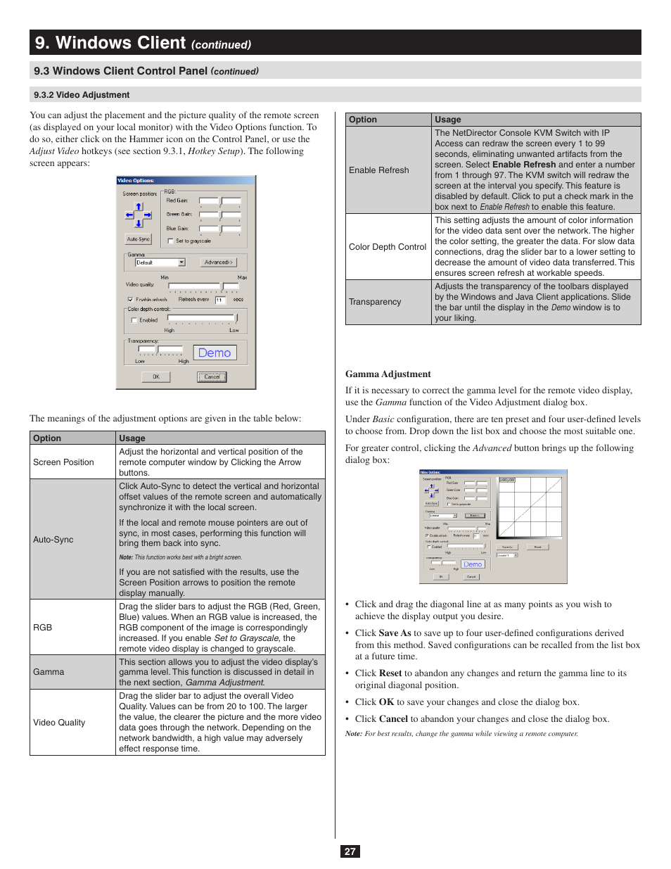 2 video adjustment, Windows client | Tripp Lite B020-016-17-IP User Manual | Page 27 / 45