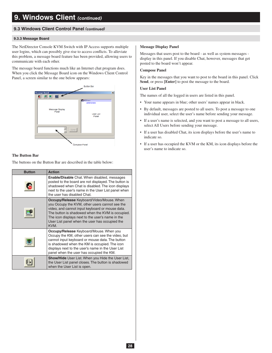 3 message board, Windows client | Tripp Lite B020-016-17-IP User Manual | Page 28 / 45