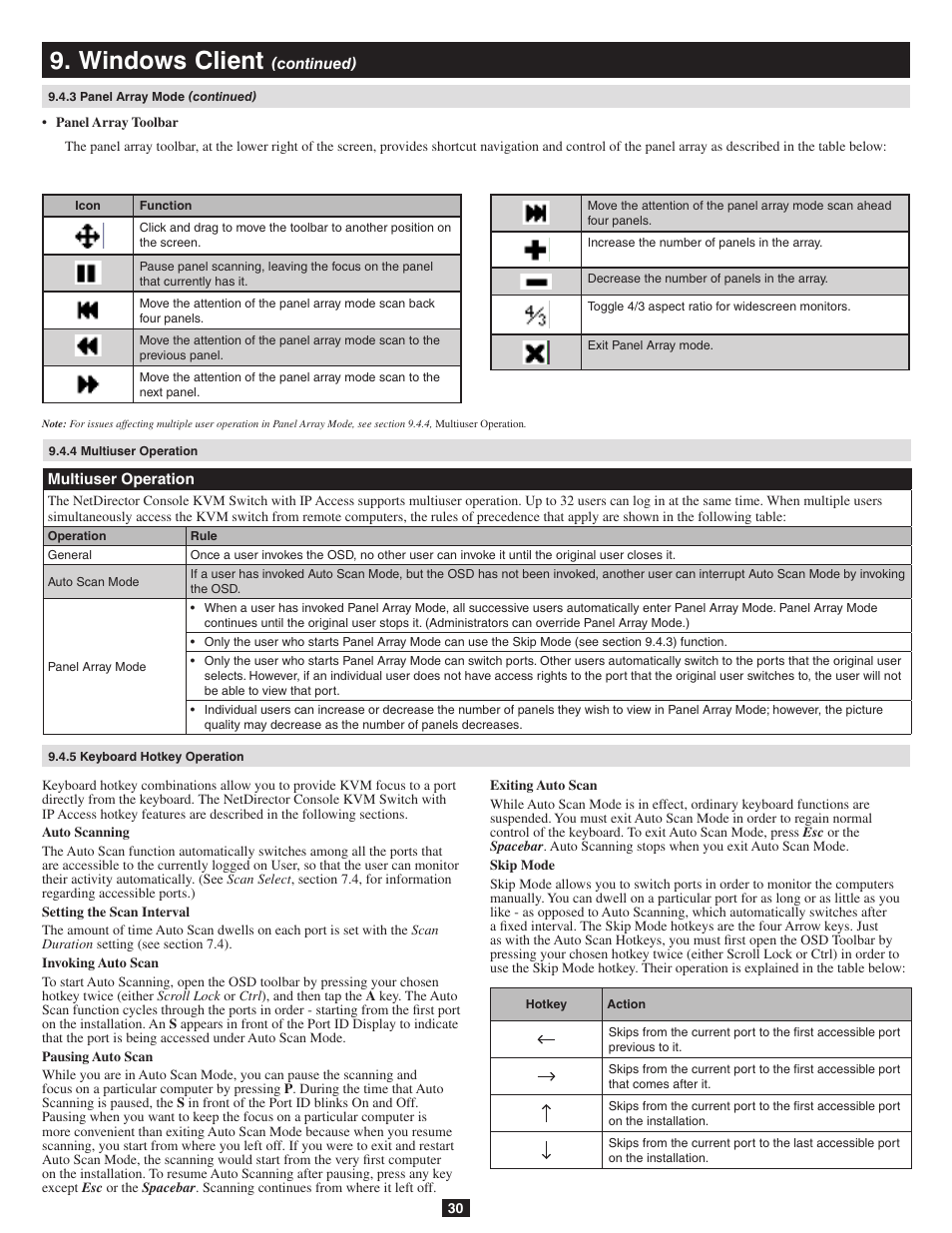 4 multiuser operation, 5 keyboard hotkey operation, Windows client | Tripp Lite B020-016-17-IP User Manual | Page 30 / 45