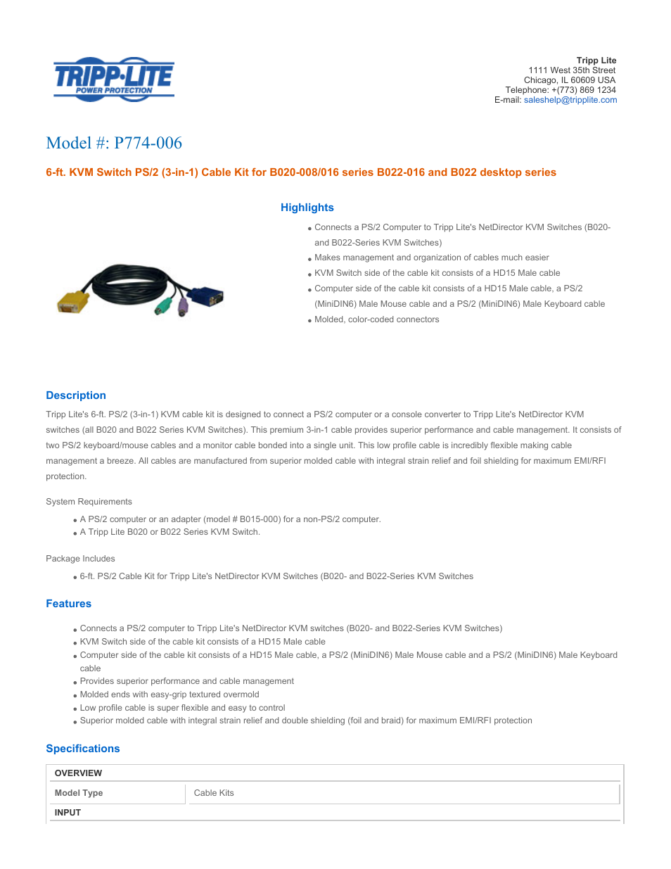 Tripp Lite p774-006 User Manual | 2 pages