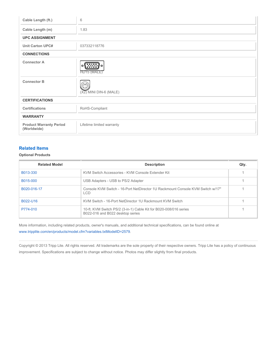 Tripp Lite p774-006 User Manual | Page 2 / 2