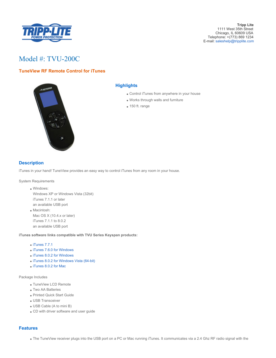Tripp Lite TuneView TVU-200C User Manual | 2 pages