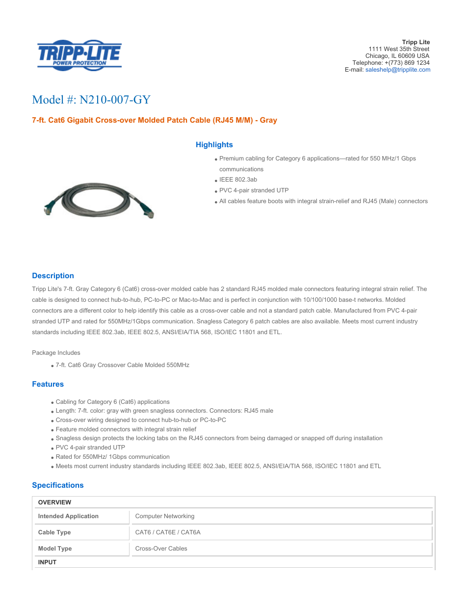 Tripp Lite N210-007-GY User Manual | 2 pages