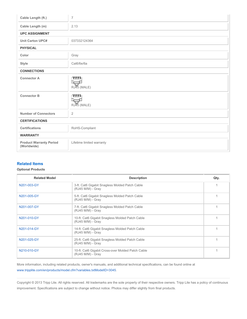 Tripp Lite N210-007-GY User Manual | Page 2 / 2