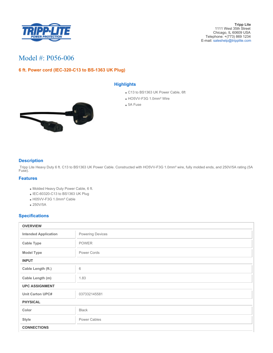 Tripp Lite P056-006 User Manual | 2 pages