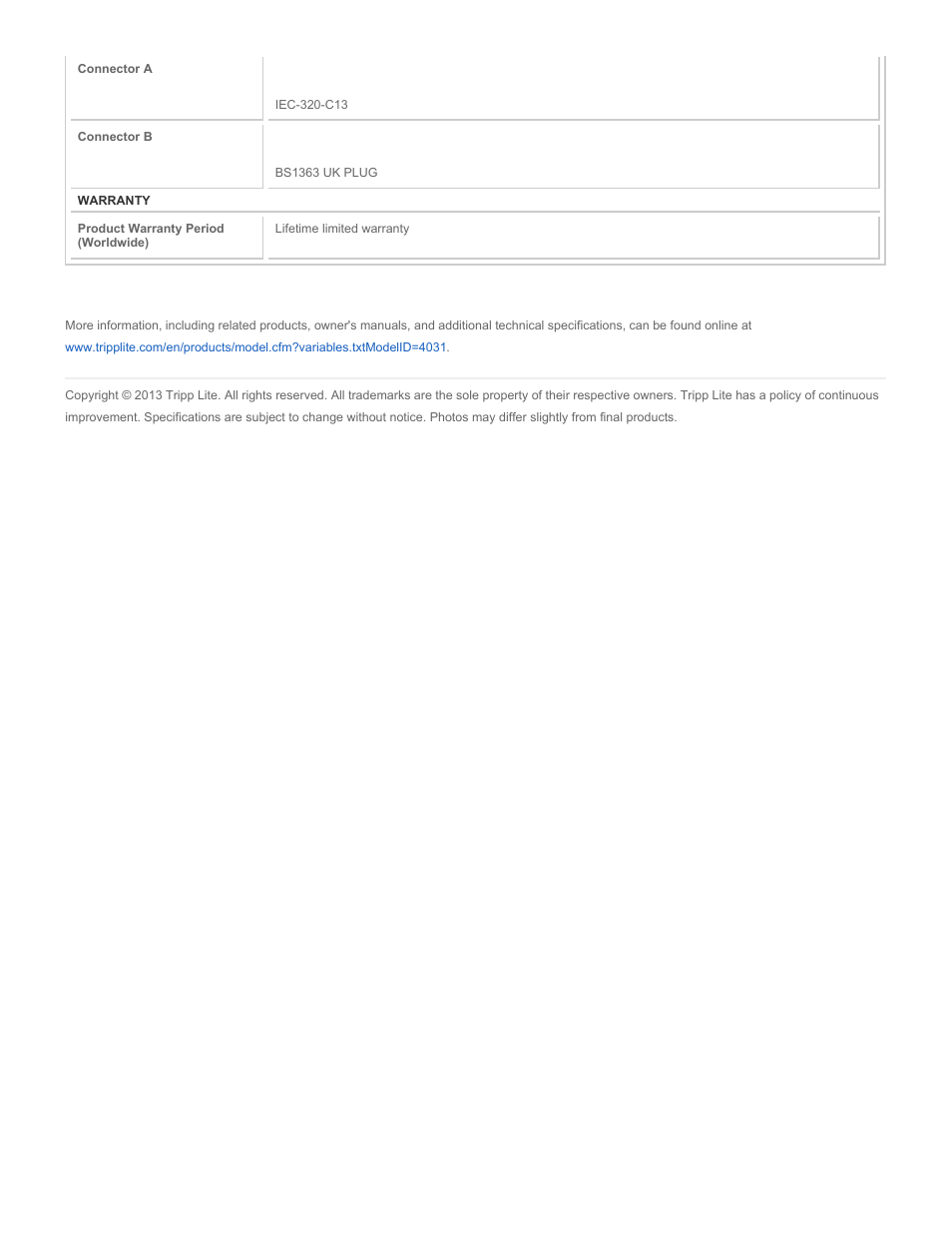 Tripp Lite P056-006 User Manual | Page 2 / 2