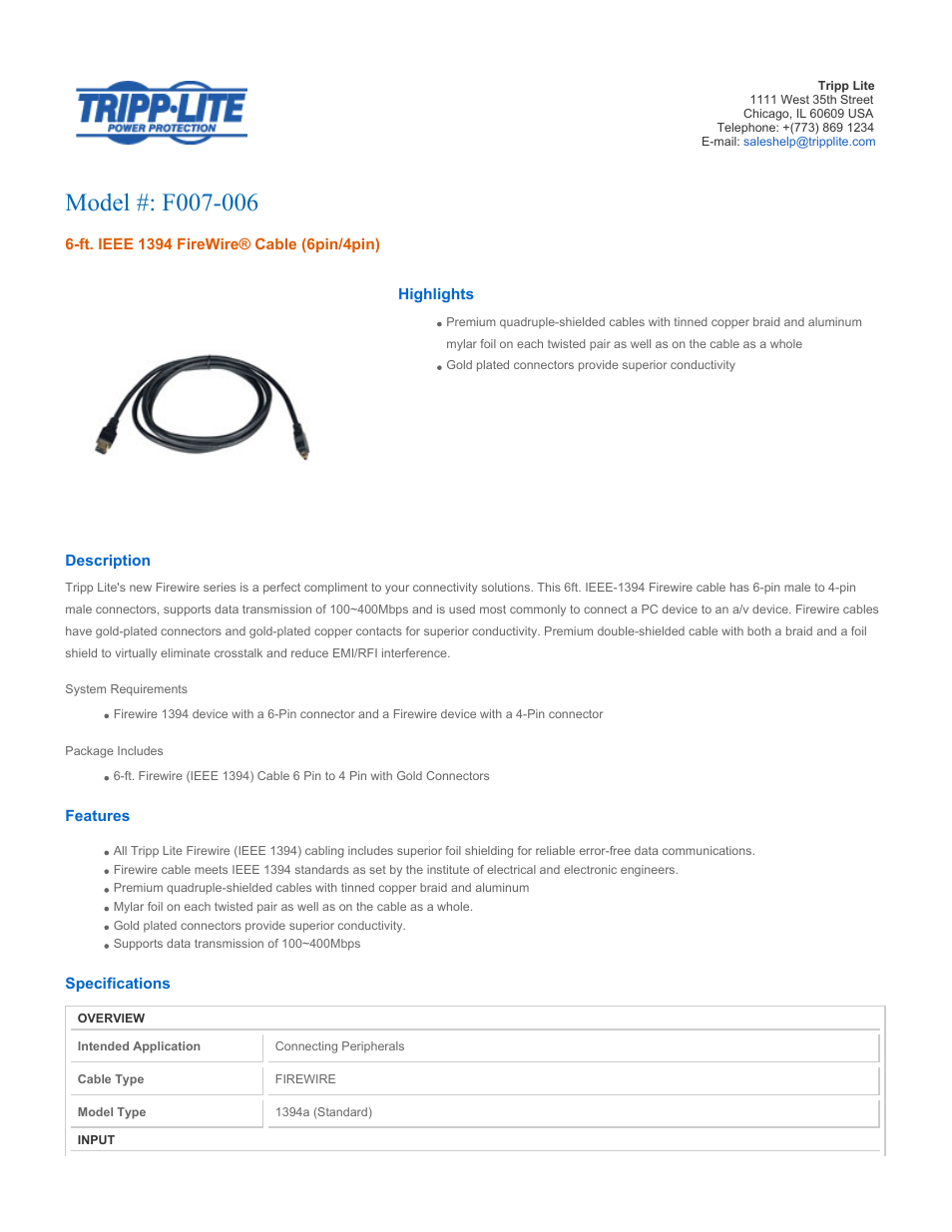 Tripp Lite F007-006 User Manual | 2 pages