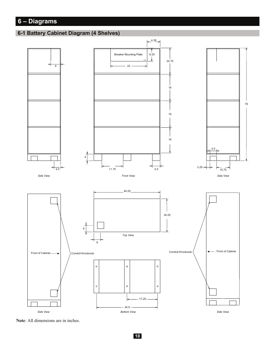 6 – diagrams, 1 battery cabinet diagram (4 shelves) | Tripp Lite Extended-Run 3-Phase Battery Cabinet User Manual | Page 10 / 16