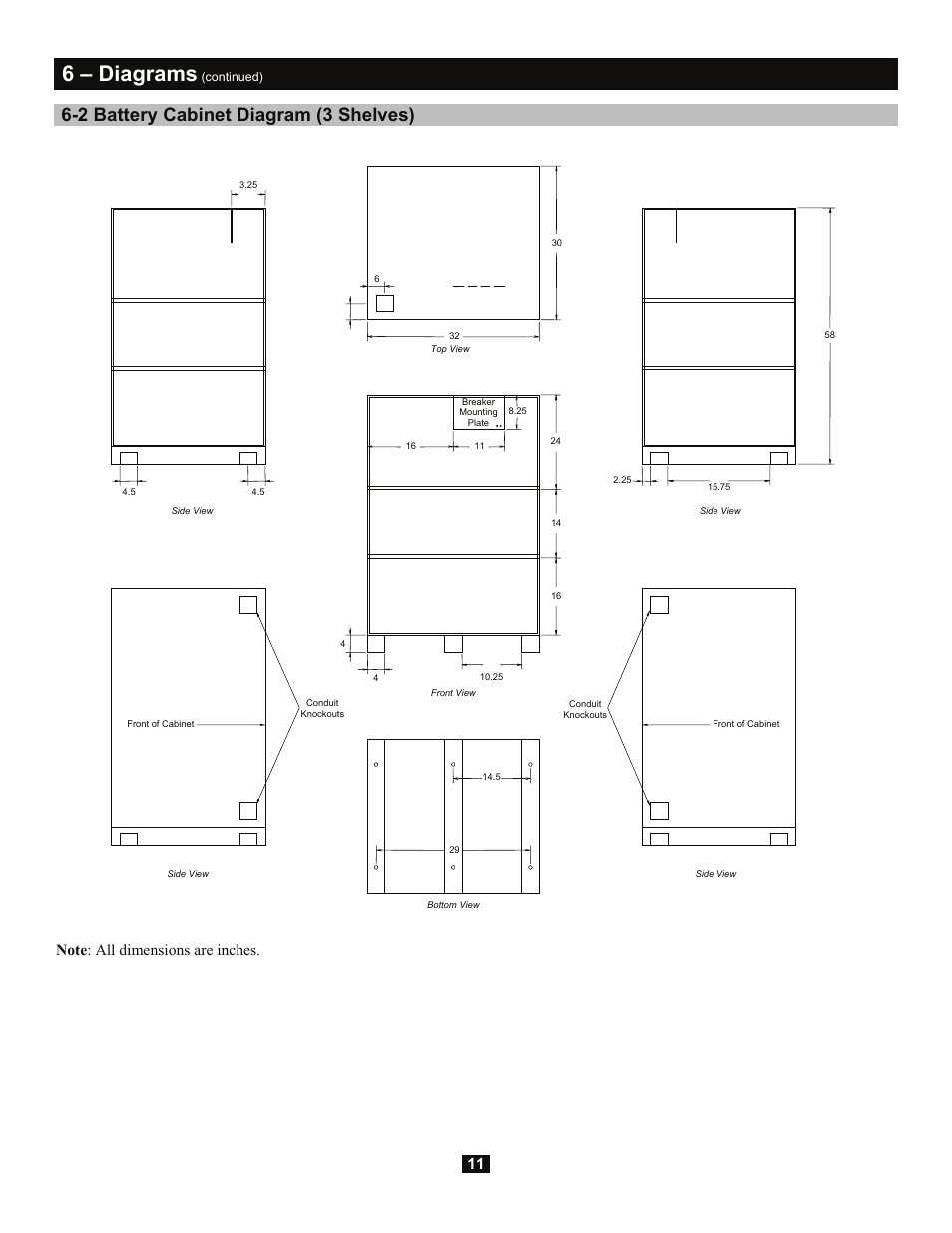 6 – diagrams, 2 battery cabinet diagram (3 shelves) | Tripp Lite Extended-Run 3-Phase Battery Cabinet User Manual | Page 11 / 16