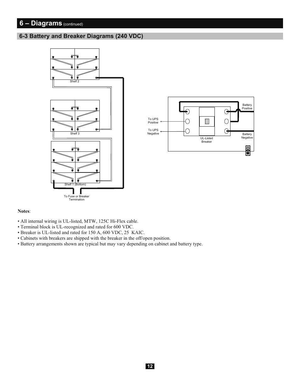 6 – diagrams, 3 battery and breaker diagrams (240 vdc) | Tripp Lite Extended-Run 3-Phase Battery Cabinet User Manual | Page 12 / 16