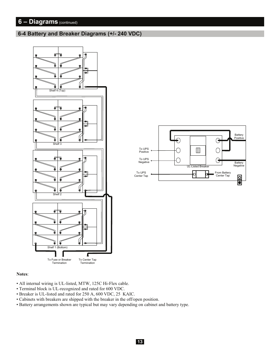 6 – diagrams, 4 battery and breaker diagrams (+/- 240 vdc) | Tripp Lite Extended-Run 3-Phase Battery Cabinet User Manual | Page 13 / 16