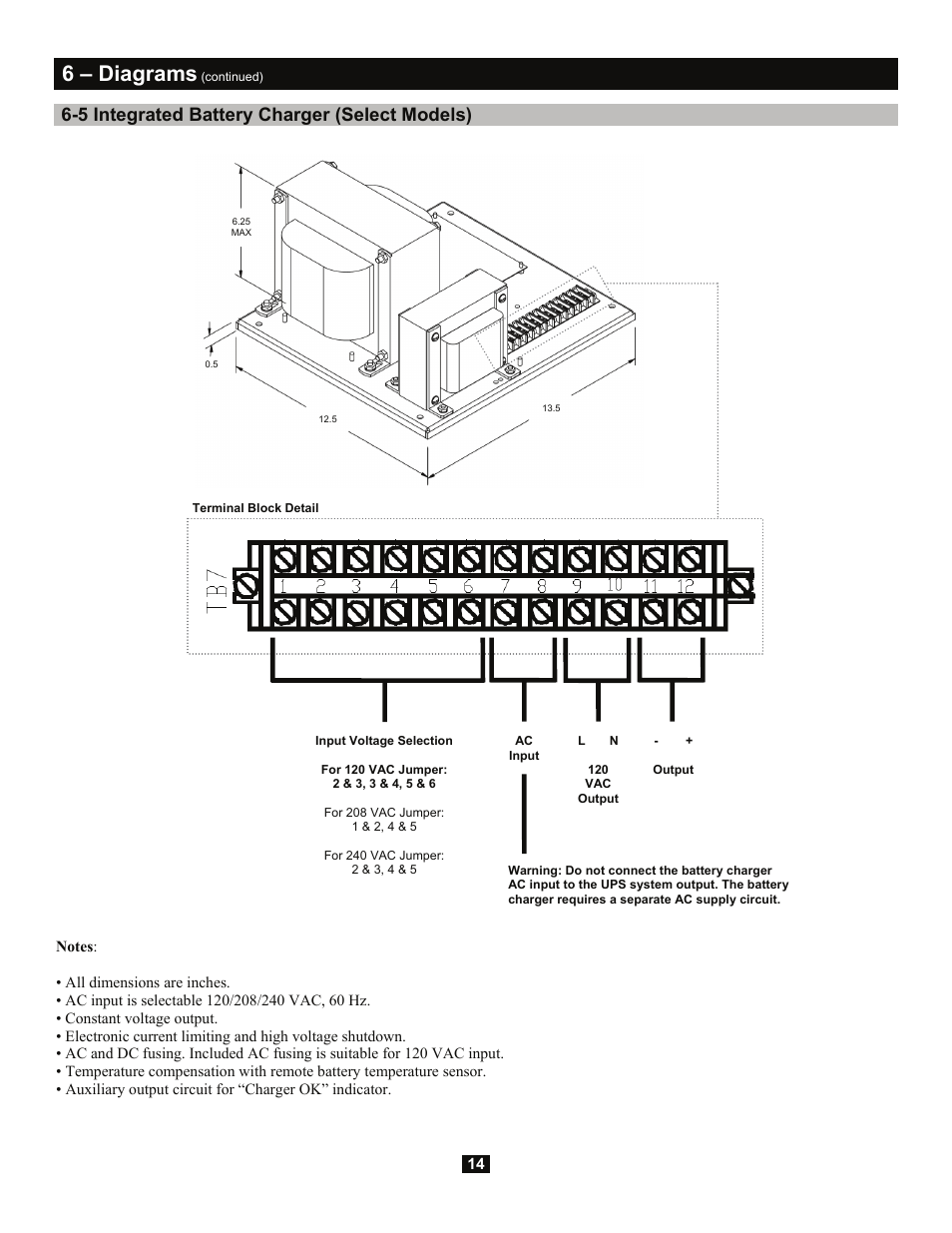 6 – diagrams, 5 integrated battery charger (select models) | Tripp Lite Extended-Run 3-Phase Battery Cabinet User Manual | Page 14 / 16