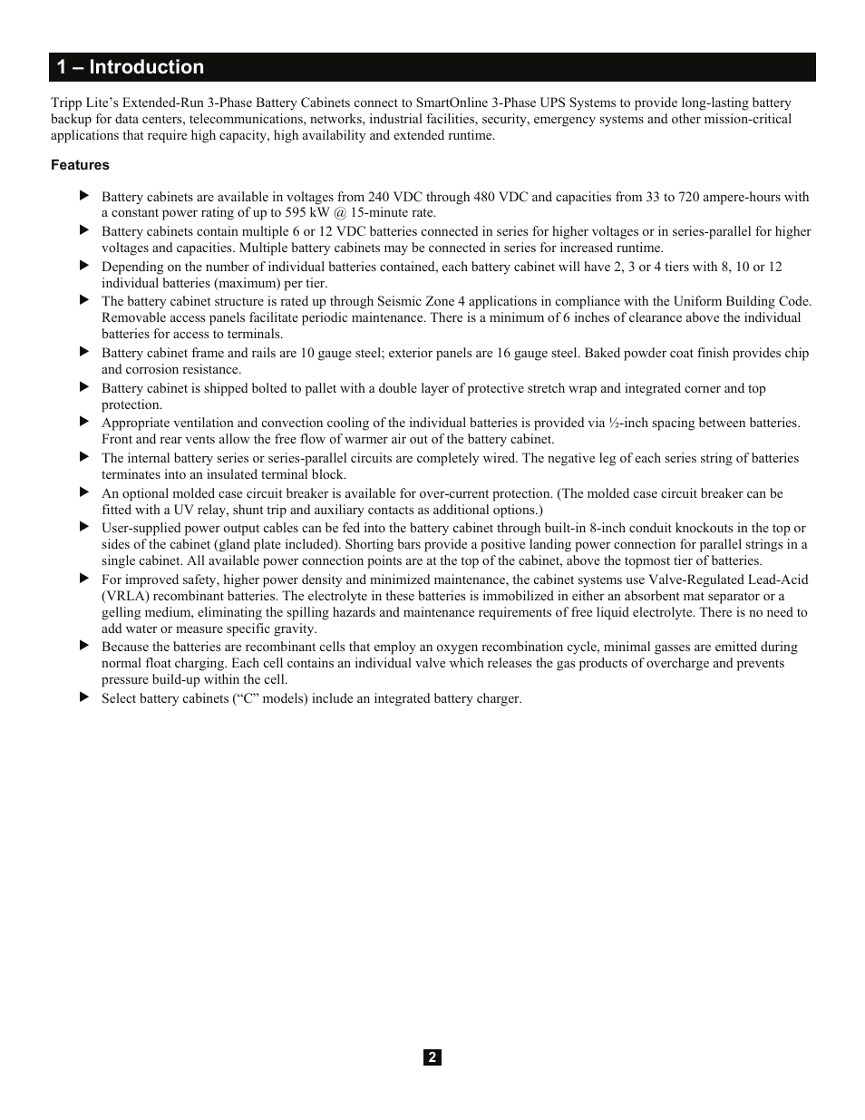 1 – introduction | Tripp Lite Extended-Run 3-Phase Battery Cabinet User Manual | Page 2 / 16