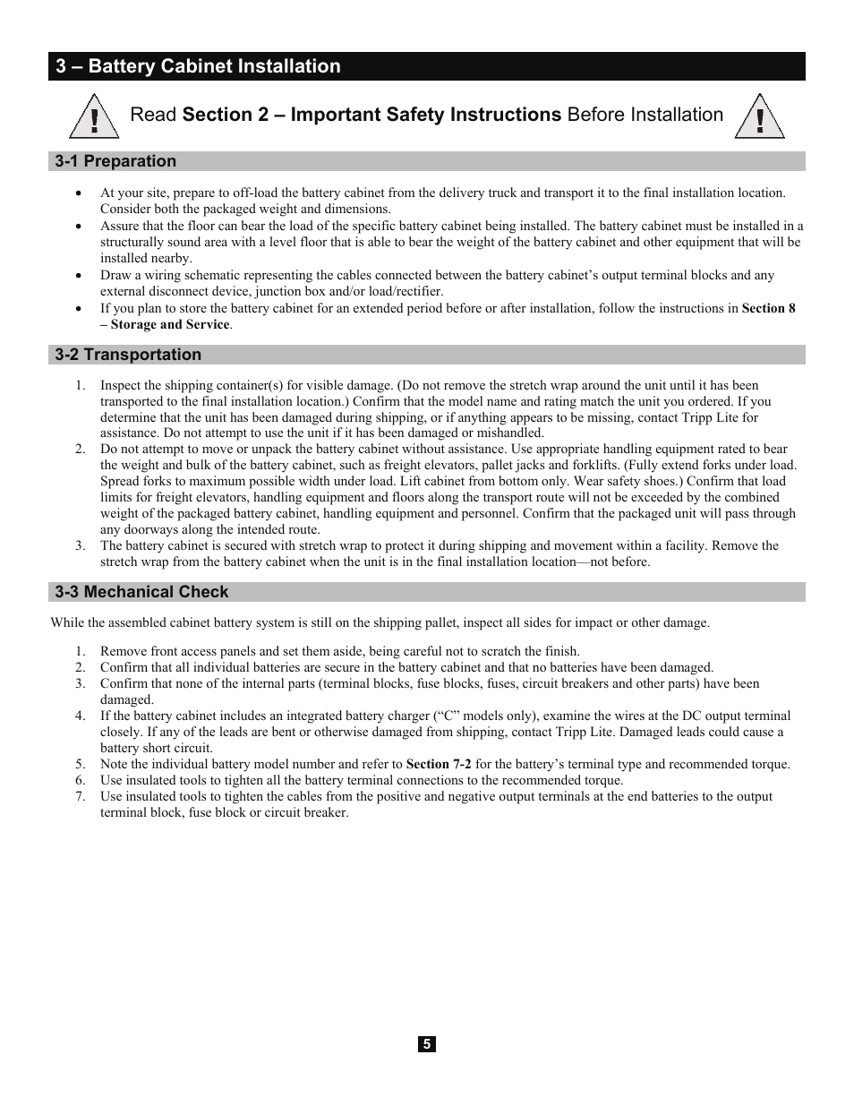 3 – battery cabinet installation | Tripp Lite Extended-Run 3-Phase Battery Cabinet User Manual | Page 5 / 16