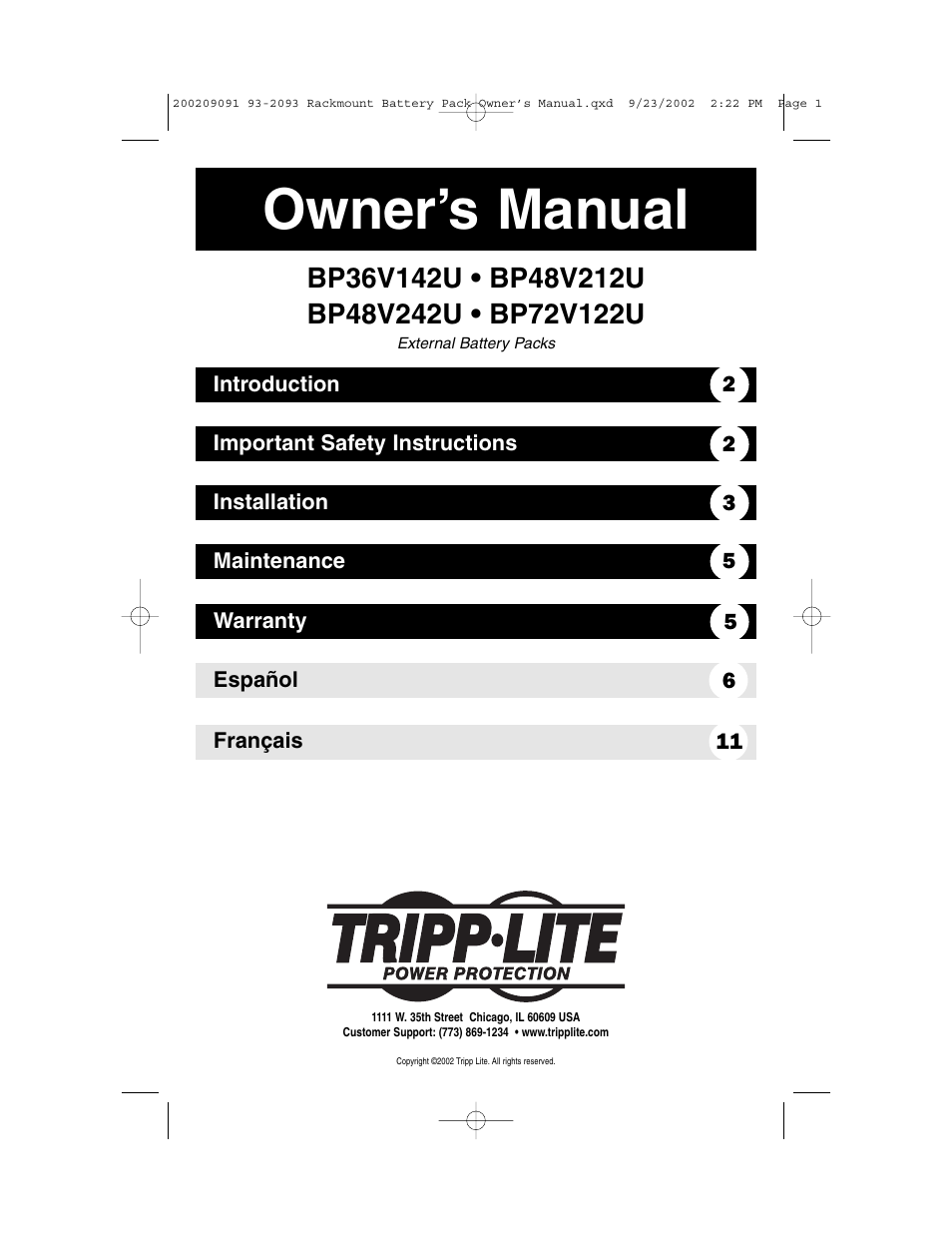 Tripp Lite BP36V142U User Manual | 5 pages