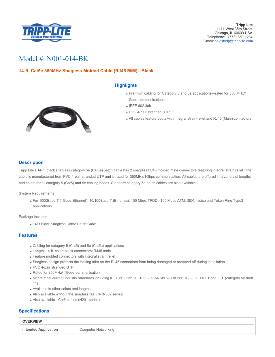 Tripp Lite N001-014-BK User Manual | 3 pages
