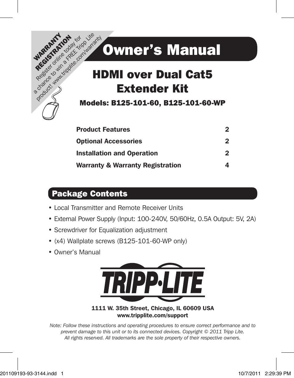Tripp Lite B125-101-60-WP User Manual | 4 pages
