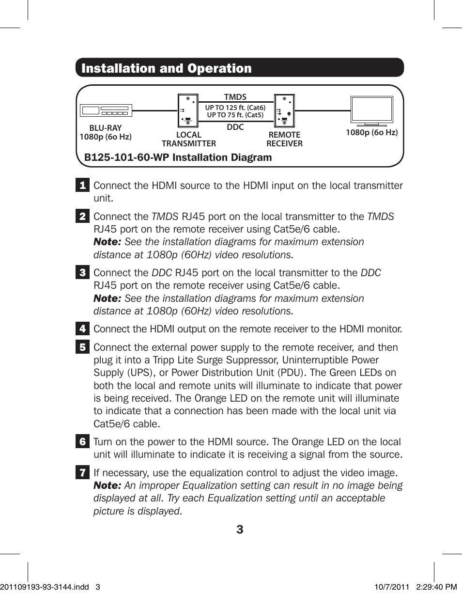 Installation and operation | Tripp Lite B125-101-60-WP User Manual | Page 3 / 4