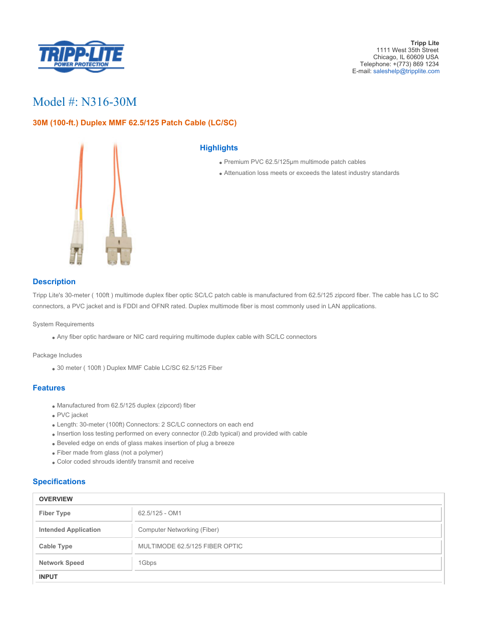 Tripp Lite N316-30M User Manual | 2 pages