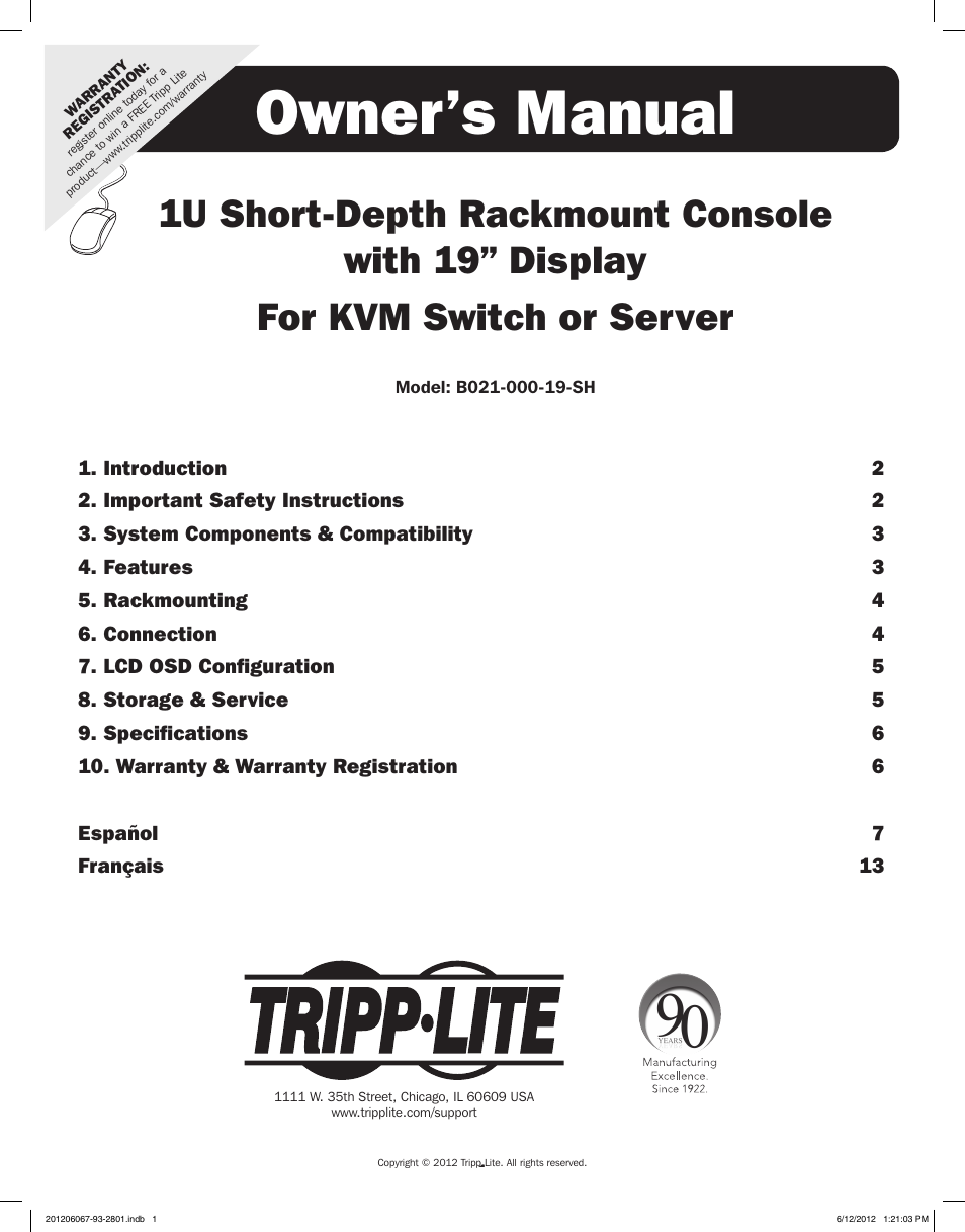 Tripp Lite B021-000-19-SH User Manual | 20 pages