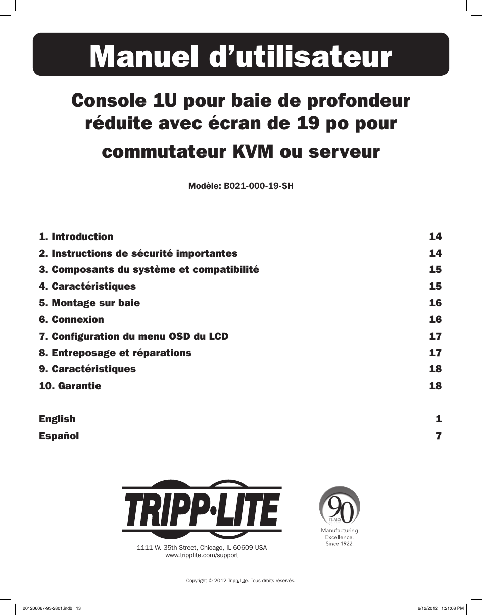 Manuel d’utilisateur | Tripp Lite B021-000-19-SH User Manual | Page 13 / 20