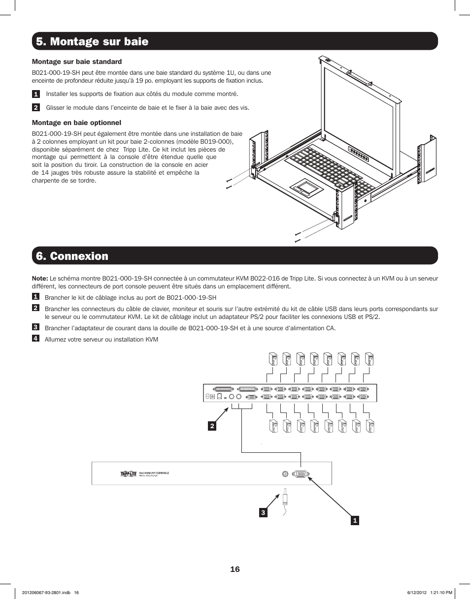 Montage sur baie 6. connexion | Tripp Lite B021-000-19-SH User Manual | Page 16 / 20