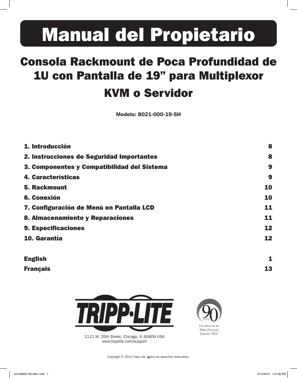 Manual del propietario | Tripp Lite B021-000-19-SH User Manual | Page 7 / 20