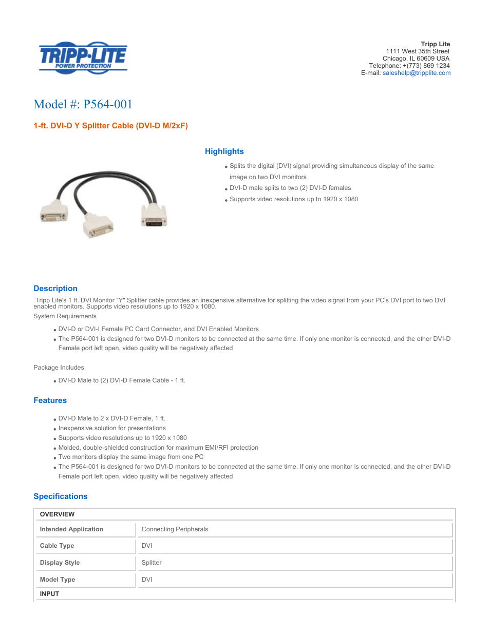 Tripp Lite DVI Video Splitter/Booster B116-002 User Manual | 2 pages