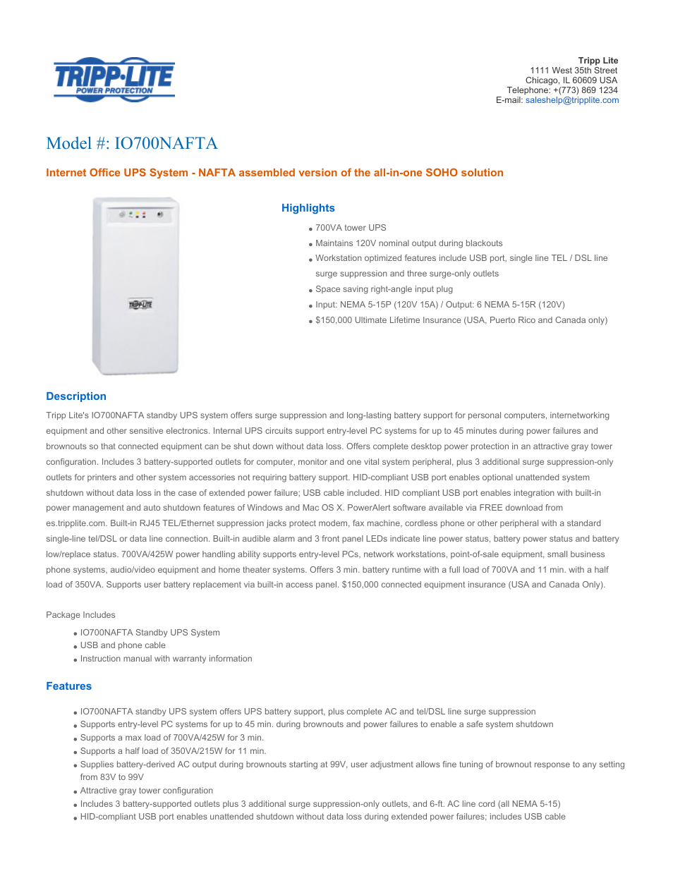 Tripp Lite IO700NAFTA User Manual | 5 pages