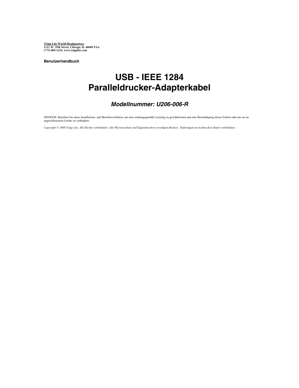 Usb - ieee 1284 paralleldrucker-adapterkabel | Tripp Lite U206-006-R User Manual | Page 10 / 16