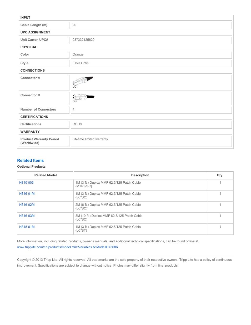 Tripp Lite N316-20M User Manual | Page 2 / 2